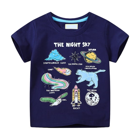 Boys T Shirts Size 7 Vacation Tops Cute Short Sleeve T-Shirt Cartoon Print Round Neck T Shirts for Boys and Girls 6-7 Years