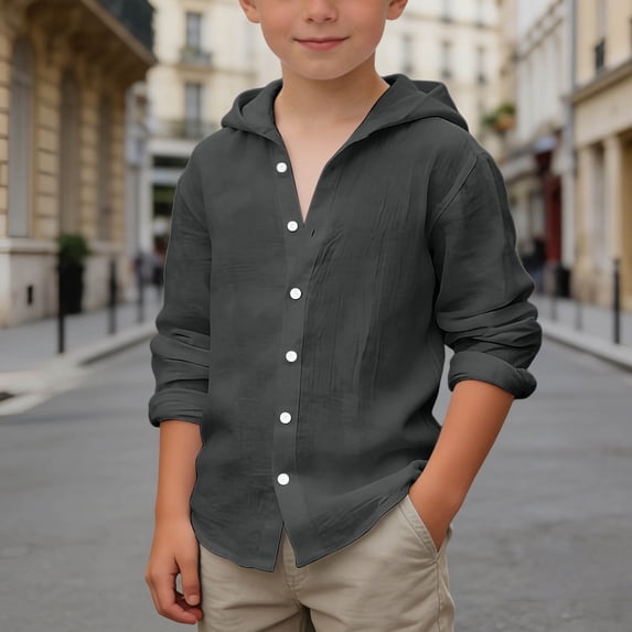 Boys T Shirts Size 8-9Y Kids Solid Color Hooded Neck Long Sleeve ...