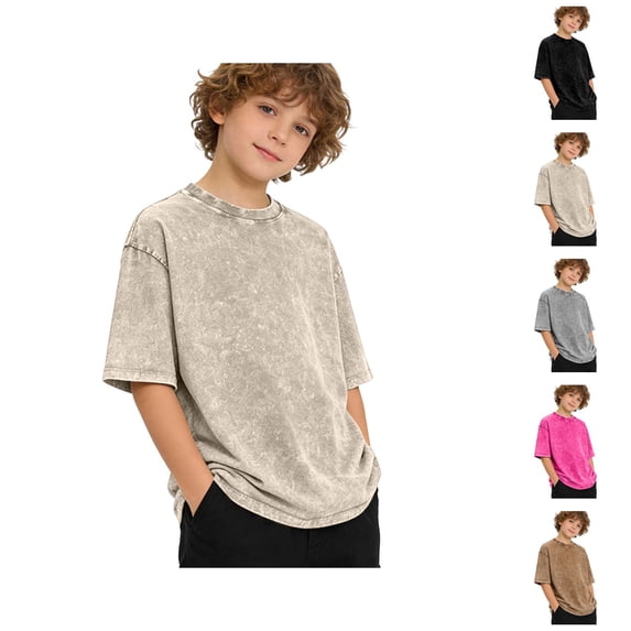 Boys T Shirts Spring Summer Casual Drop Shoulder Crew Neck Elbow Sleeve Kids Oversized T Shirt Y2k Tops