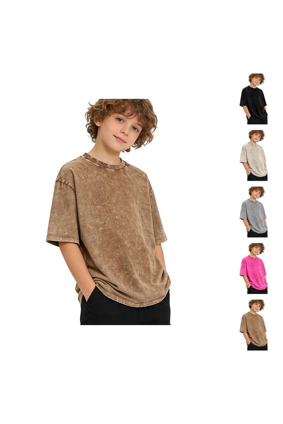 Boys T Shirts Spring Summer Casual Drop Shoulder Crew Neck Elbow Sleeve Kids Oversized T Shirt Y2k Tops