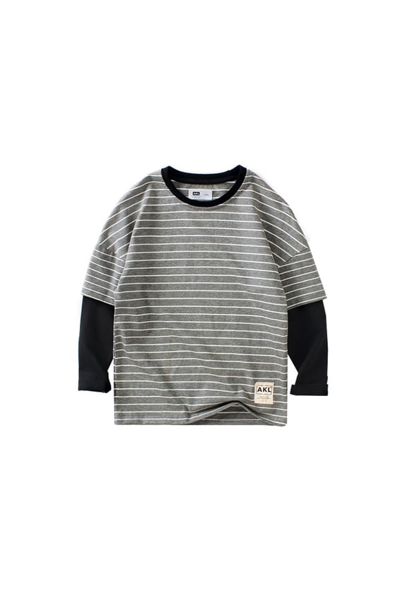 Boys T Shirts Striped Swea Crew Neck Long Sleeve Activewear Beach Vacation Clothes for Boy,Grey,120