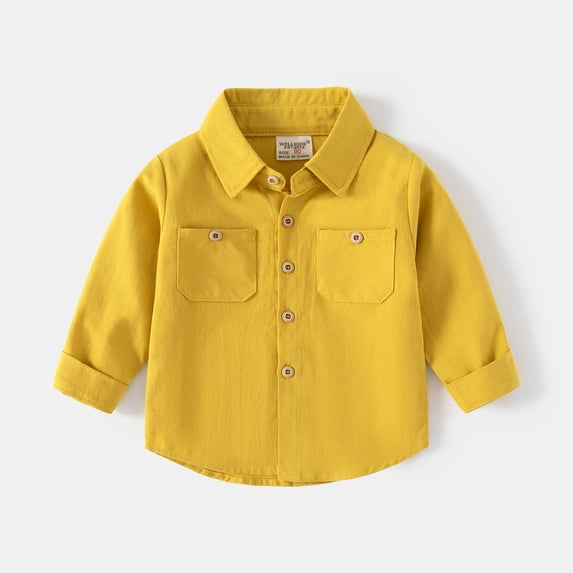 Boys T Shirts Toddler Boys Long Sleeve Patchwork Gentleman Solid Shirt Boys' Tops Yellow 5-6 Years