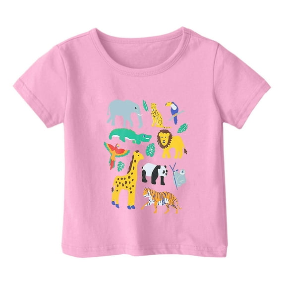 Boys T Shirts Toddler Kids Summer Elephant Giraffe Lion Prints Casual Round Neck Short Sleeve T Shirt Summer Tops Pink 4 Years-5 Years