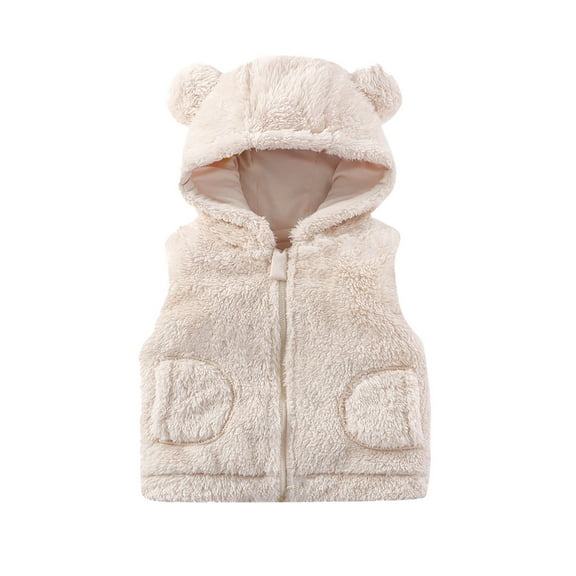 Boys T Shirts Winter Fleece Zip Up Cute Soft Sleeveless Solid Hooded Vest Jackets Boys' Tops White 3-4 Years