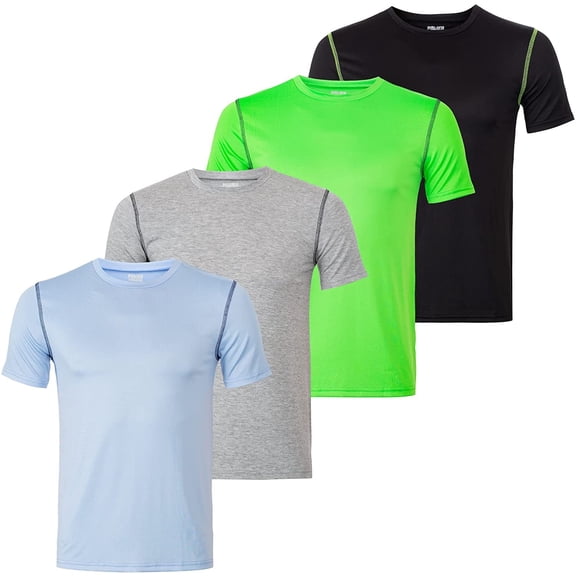 Boys T-Shirts - Youth Big Kids Active Workout Dry-Fit Stretch Crew Neck Short Sleeve Top 4 Pack