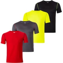 Boys T-Shirts - Youth Big Kids Active Workout Dry-Fit Stretch Crew Neck Short Sleeve Top 4 Pack