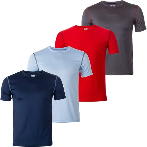 Boys T-Shirts - Youth Big Kids Active Workout Dry-Fit Stretch Crew Neck Short Sleeve Top 4 Pack