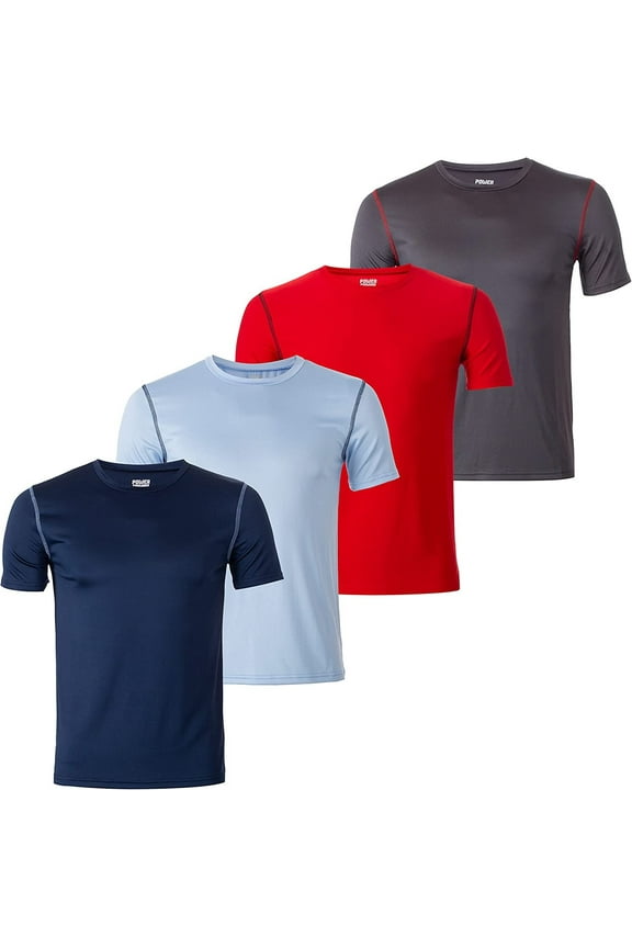 Boys T-Shirts - Youth Big Kids Active Workout Dry-Fit Stretch Crew Neck Short Sleeve Top 4 Pack