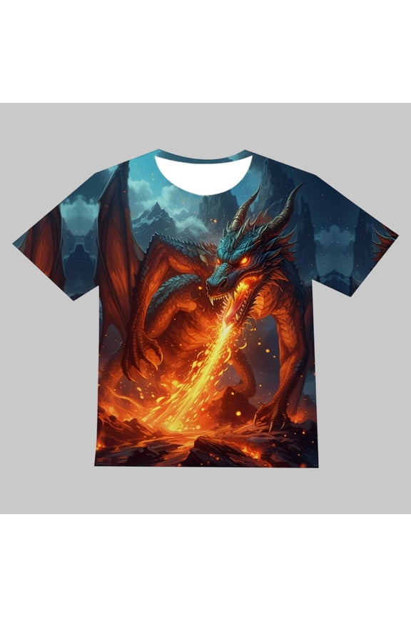 Boys Tshirts Short Sleeve Crewneck 3D Dragon Print Graphic Tees Summer Loose Fashion Kids T Shirts Size 2-3Y