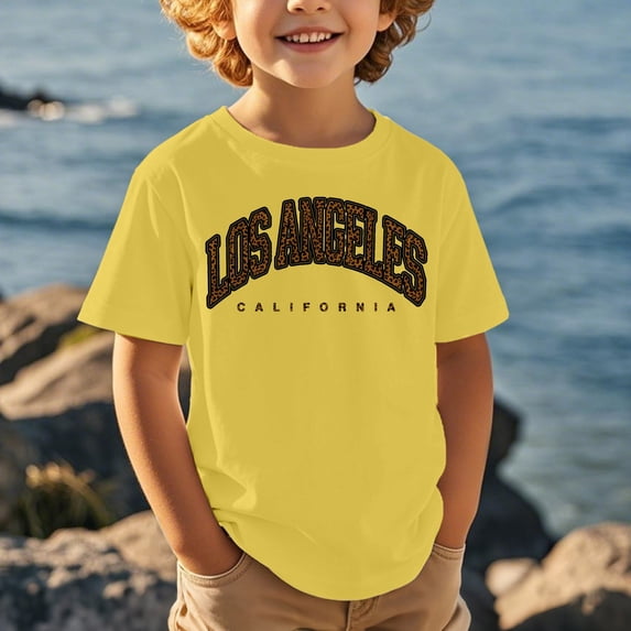 Boys T shirts Short Sleeve Crewneck Los Angeles Letter Print Graphic Tees Casual Stylish Summer Kids T Shirts Size 8-9Y