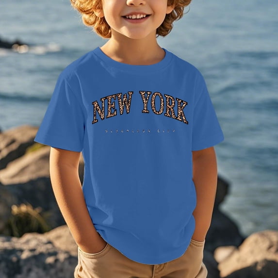 Boys T shirts Short Sleeve Crewneck New York Letter Print Graphic Tees Casual Stylish Kids T Shirts Size 4-5Y