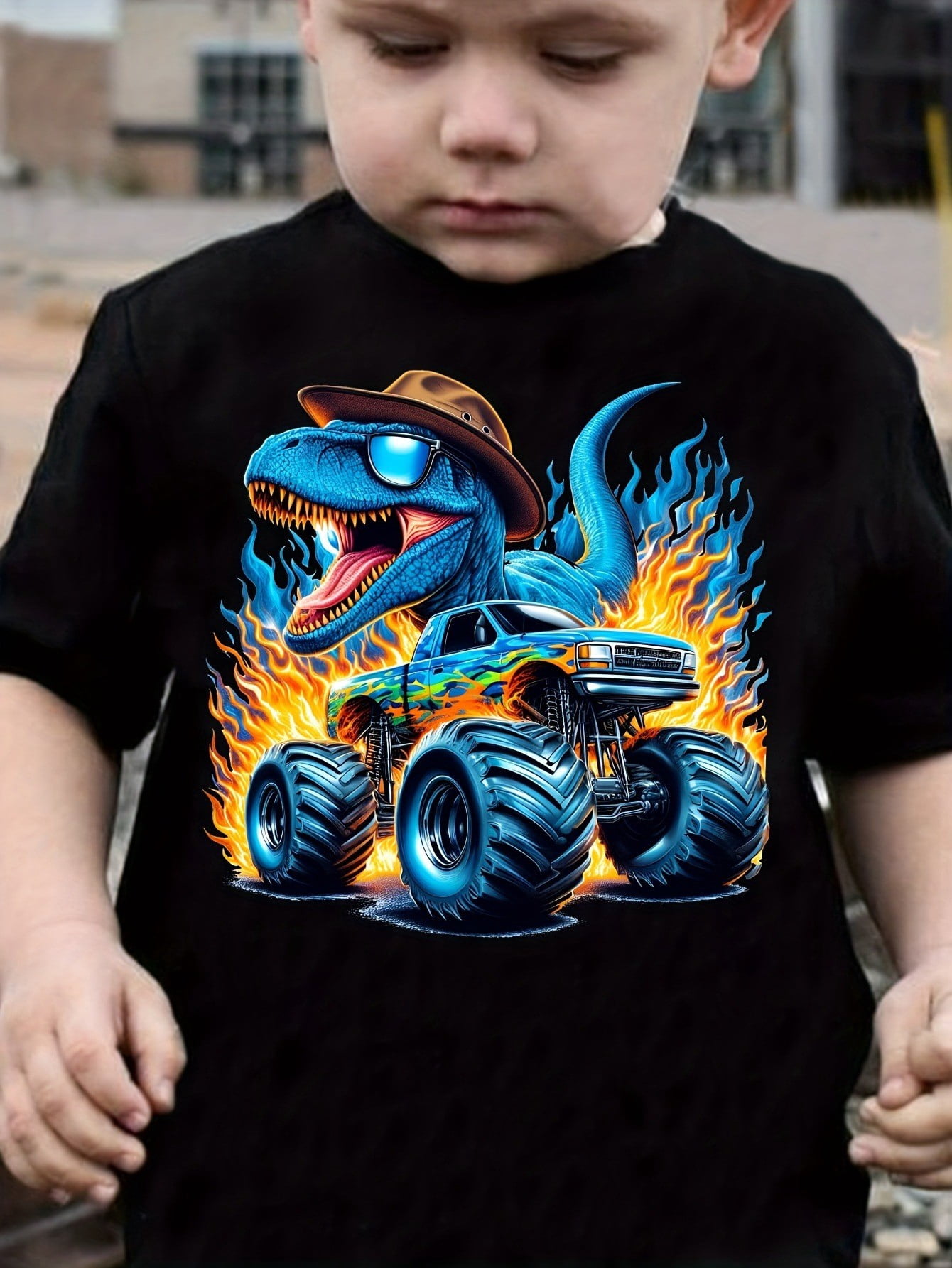Boys' TX0630 Dinosaur & Monster Truck Graphic Tee - Cool, Casual Black ...