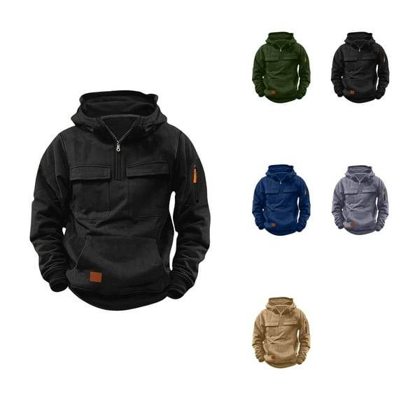 Boys Tactical Cargo Quarter-Zip Pullover Hoodie â Long Sleeve Athletic Sweatshirt with Pockets for Outdoor Sports