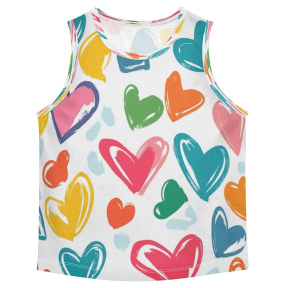 Boys' Tank Top Shirts - Quick-Dry Athletic Boys' Tank Top for Running & Gym - Breathable Muscle Tee with Racerback Design Colorful Painting Hearts