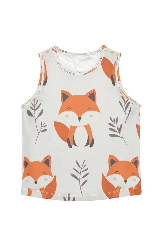 Boys' Tank Top Shirts - Quick-Dry Athletic Boys' Tank Top for Running & Gym - Breathable Muscle Tee with Racerback Design Cute Fox Pattern