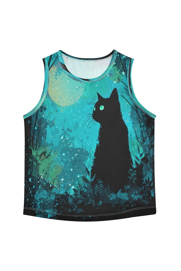 Boys' Tank Top Shirts - Quick-Dry Athletic Boys' Tank Top for Running & Gym - Breathable Muscle Tee with Racerback Design Magic Black Cat