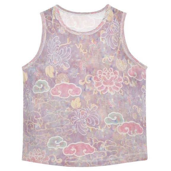 Boys' Tank Top Shirts - Quick-Dry Athletic Boys' Tank Top for Running & Gym - Breathable Muscle Tee with Racerback Design Pink Clouds