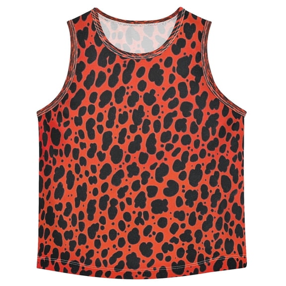 Boys' Tank Top Shirts - Quick-Dry Athletic Boys' Tank Top for Running & Gym - Breathable Muscle Tee with Racerback Design Red Leopard Pattern