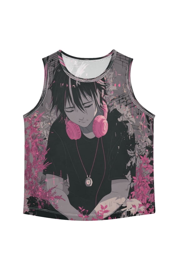 Boys' Tank Top Shirts - Quick-Dry Athletic Boys' Tank Top for Running & Gym - Breathable Muscle Tee with Racerback Design Sad Anime Boy