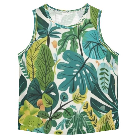 Boys' Tank Top Shirts - Quick-Dry Athletic Boys' Tank Top for Running & Gym - Breathable Muscle Tee with Racerback Design Tropical Green