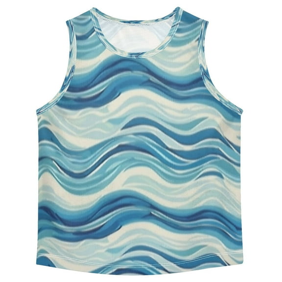 Boys' Tank Top Shirts - Quick-Dry Athletic Boys' Tank Top for Running & Gym - Breathable Muscle Tee with Racerback Design Wave Pattern