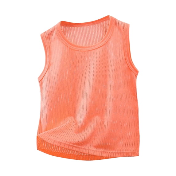 Boys Tank Tops, Breathable Mesh Summer Tanks for Boy Casual Loose Crew Neck Sleeveless Tee Shirts, Orange, 3 Years