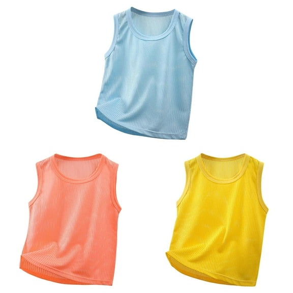 Boys Tank Tops Unisex Solid Breathable Mesh Tank Top Soft Cotton Blend Sleeveless Shirt Quick Dry Summer Playwear Baby Boy Summer Clothes 3 Pack - Light Blue/Red/Yellow 8 Years-9 Years
