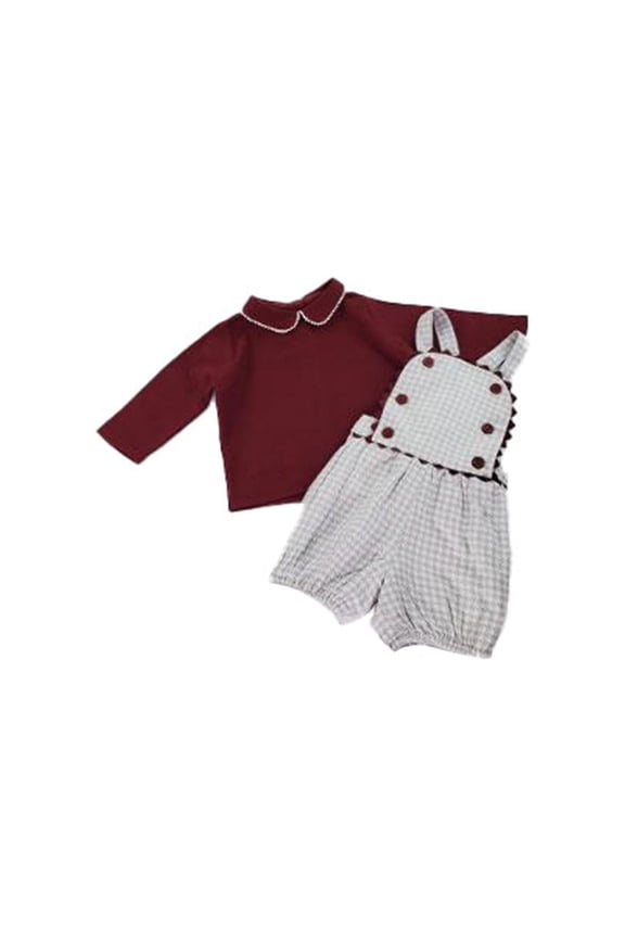 Boys-Taupe Ivory Houndstooth Cranberry Set
