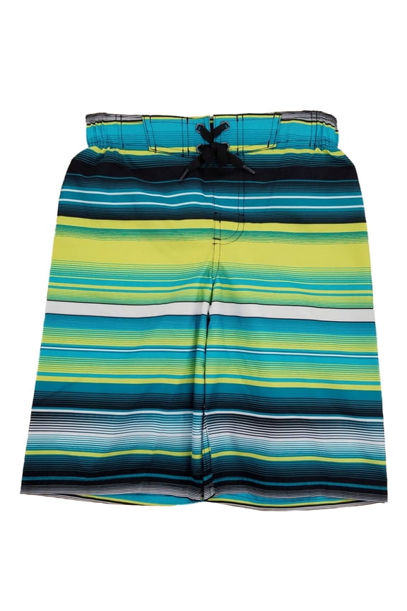 Boys Teal & Yellow Striped Surf Shorts Swim Trunks Board Shorts Small 8