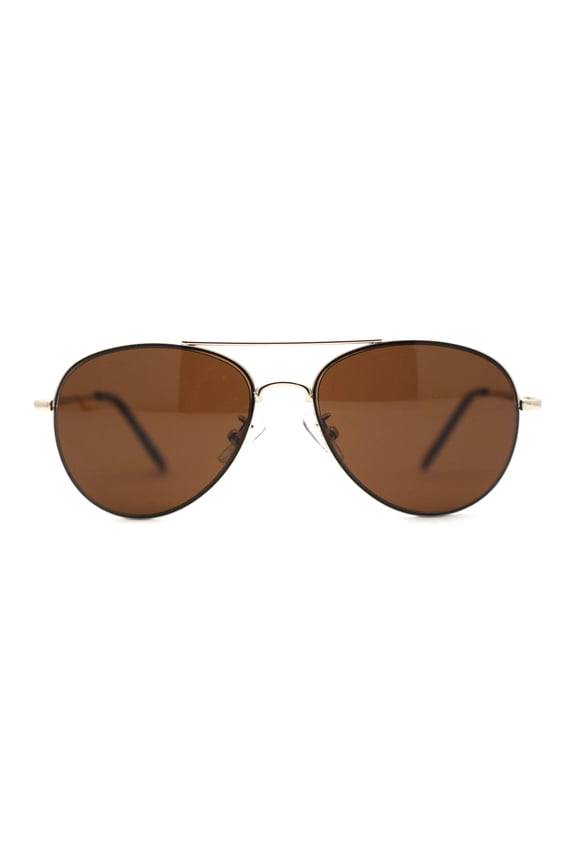 Boys Tear Drop Officer Style Metal Rim Fashion Sunglasses Gold Brown