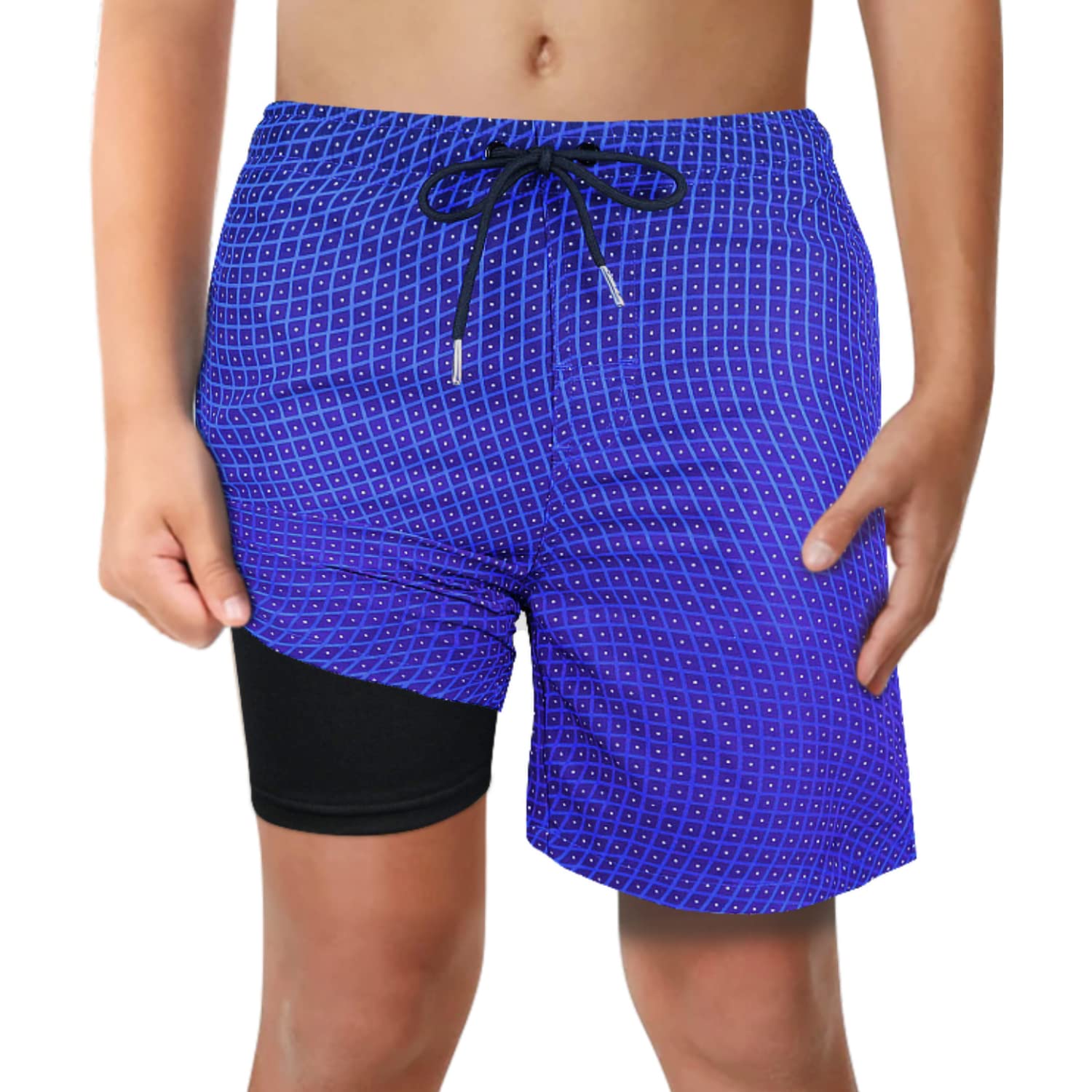 Boys TechBlue Dot Swim Trunks with Boxer Brief Liner Anti Chafe No