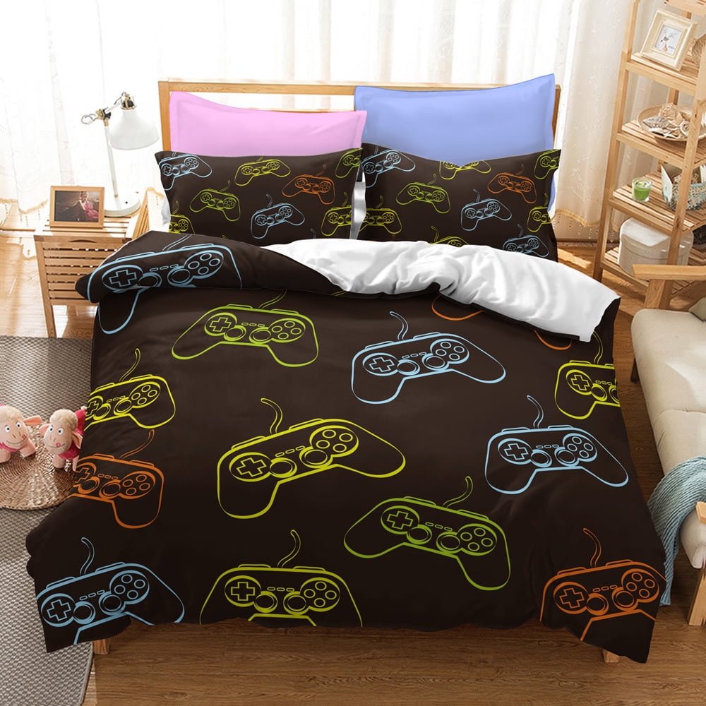 Boys Teens Gamer Duvet Cover Set Queen Size,Reversible Gamepad Print
