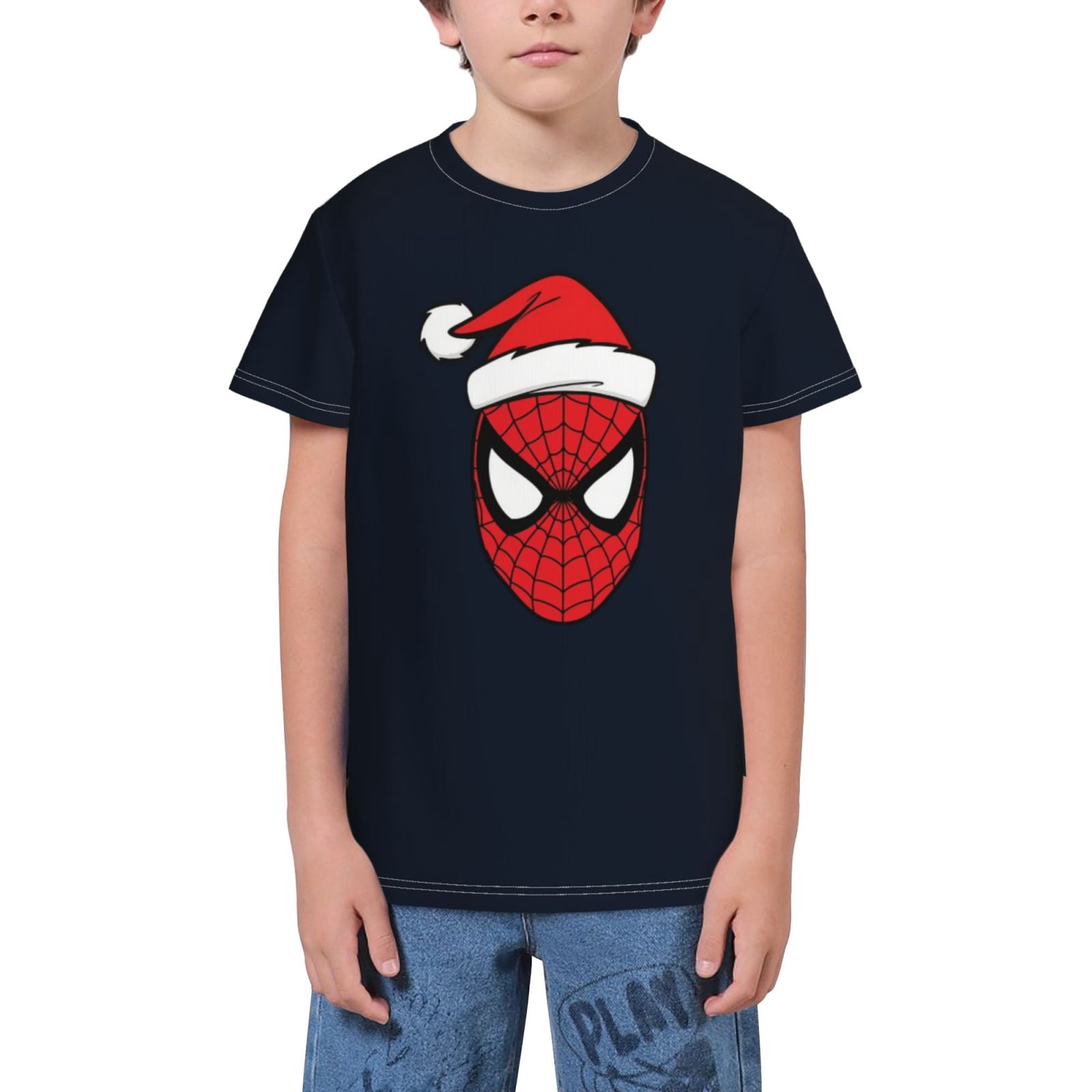 Boys Teens Shirts Christmas Spider-Man Santa Hat Short Sleeve 3D Print ...