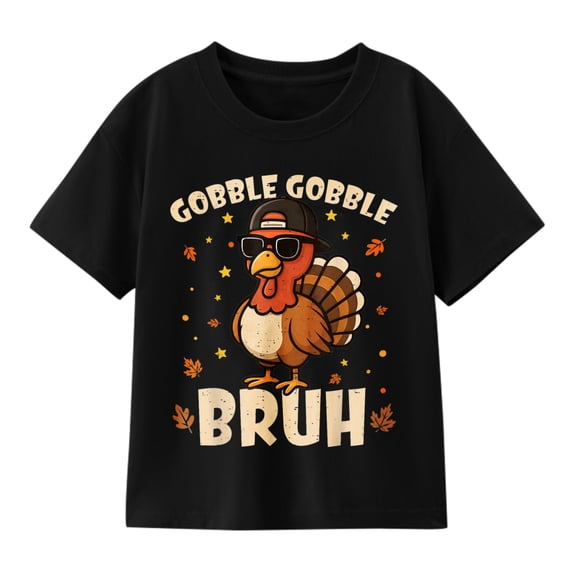 Boys' Thanksgiving Gobble Turkey Graphic T-Shirt, Funny Fall Short Sleeve Shirt