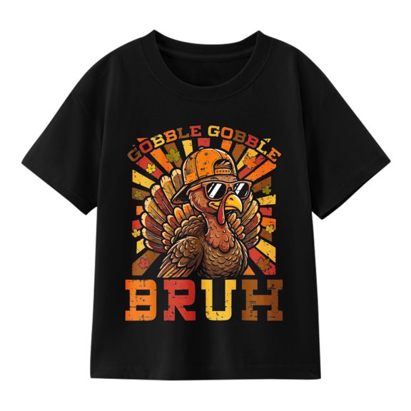 Boys Thanksgiving Shirt, Gobble Gobble Bruh Turkey Graphic T-Shirt, Funny Thanksgiving Design