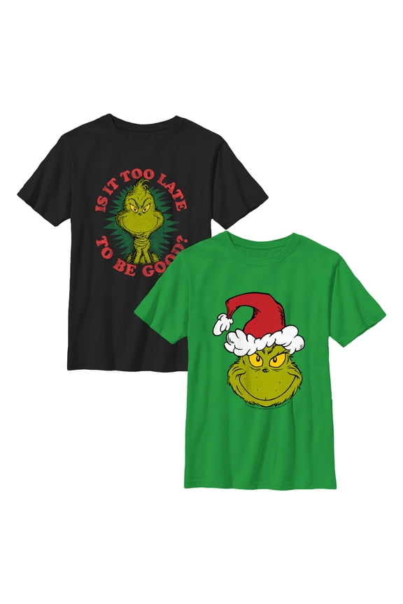 Boys The Grinch Is It Too Late To Be Good Two Pack T Shirt