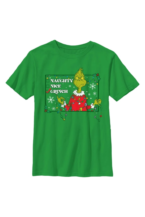 Boys The Grinch Naughty and Nice Checklist T Shirt