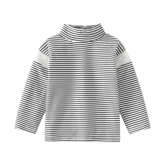 Boys Thermal Long Sleeve Shirts Boys Cotton T Shirts Size 8 Neck Striped Tee Casual Base Layer Pullovers Kids Clothes(Size 12-18 Months,White)