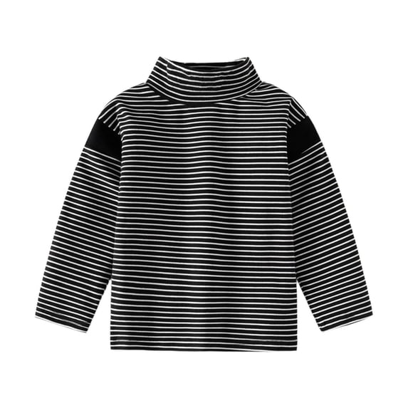 Boys Thermal Long Sleeve Shirts Boys Tops Size 6-7 Neck Striped Tee Casual Base Layer Pullovers Kids Clothes(Size 6-7 Years,Black)