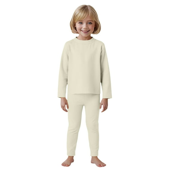 Boys Thermal Set Long Underwear Thermal Underwear for Kids Toddler Winter Base Layer Long Johns Sets for Girls Boys Fleece Lined Toddler Thermal Set Beige 18-24 Months