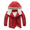 thumbnail image 1 of Boys Thick Fleece Lined Hooded Mid-Length Padded Jacket, Windproof Warm Outerwear for Winter Medium Big Boys Loose Casual Daily Coat Red 3-4 Years, 1 of 4