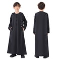 thumbnail image 1 of Boys Thobe Casual Long Sleeves Clothes Crew Neck Thobes Black Kaftan 5-6 Years, 1 of 9