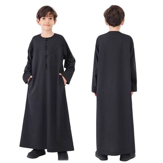 Boys Thobe Casual Long Sleeves Clothes Crew Neck Thobes Black Kaftan 5-6 Years