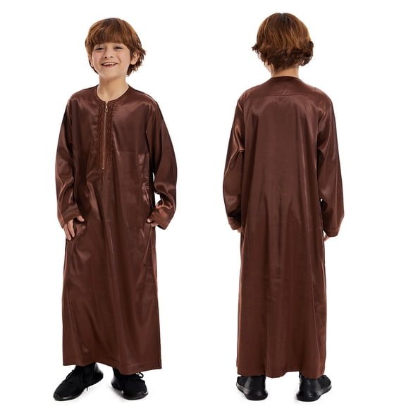 Boys Thobe Casual Long Sleeves Dress Crew Neck Kids Robe Coffee Robe 13-14 Years