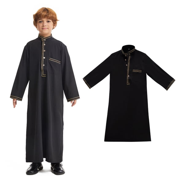 Boys Thobe Casual Long Sleeves Robe Crew Neck Boys Robe Black Robe Boy 13-14 Years