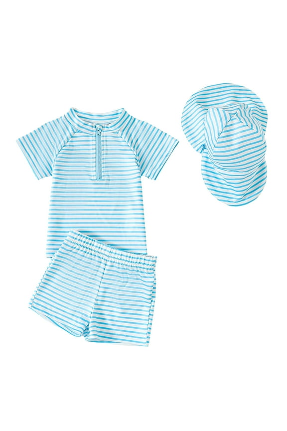 Boys Three Piece Swimsuit Long Sleeve Upf 50+ Cartoon Cute Student Swimsuit For Kids,Toddler Baby Size 18-24 Months,Blue