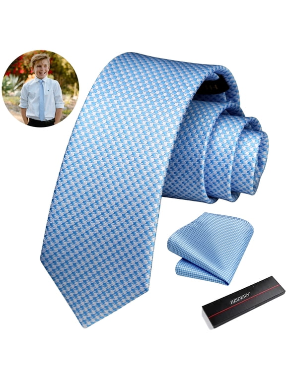 Boys Ties Kids' Neckties Children's Tie with Pocket Square Set School 49" Neck Tie, Light Blue