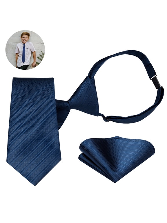 Boys Ties Pre-tied Neckties and Pocket Square Set Adjustable Tie for Kids Wedding Party,Navy Blue