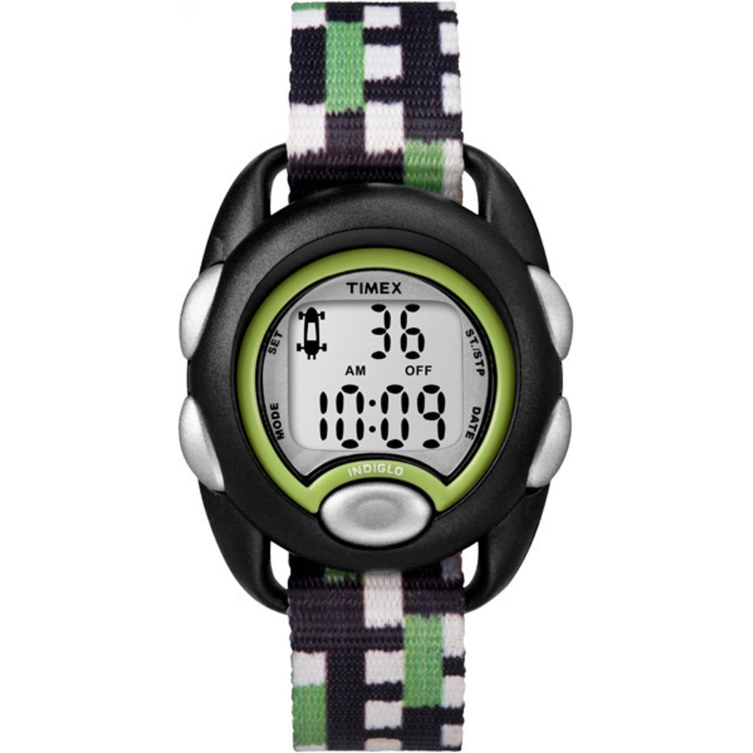 Boys Time Machines Digital Black/Green Watch, Fabric Strap