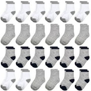 Boys Toddler Crew Socks- 24 Pairs Soft Athletic Casual School Socks for Kids Boys Girls 1-14 Years Old